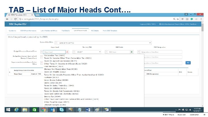 TAB – List of Major Heads Cont…. © 2017 Wipro wipro. com confidential 16