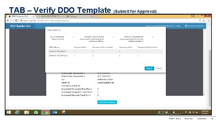 TAB – Verify DDO Template (Submit for Approval) © 2017 Wipro wipro. com confidential