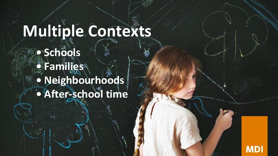 Multiple Contexts • Schools • Families • Neighbourhoods • After-school time 
