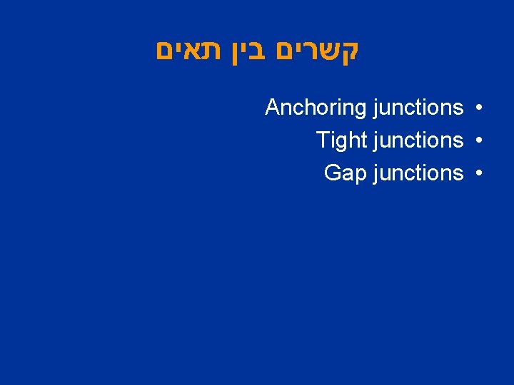  קשרים בין תאים Anchoring junctions • Tight junctions • Gap junctions • 