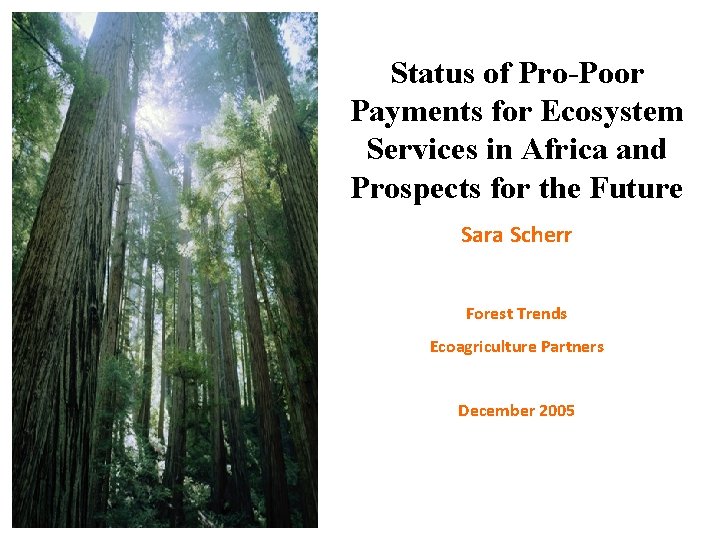 Status of Pro-Poor Payments for Ecosystem Services in Africa and Prospects for the Future