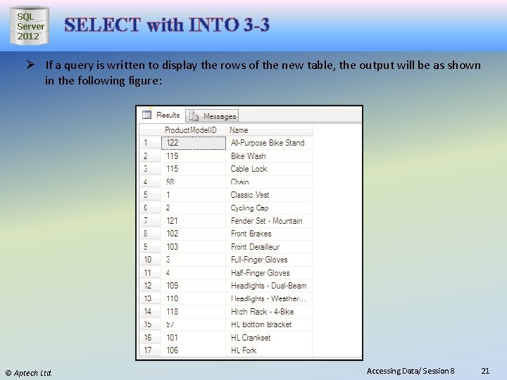 SQL Server 2012 SELECT with INTO 3 -3 Ø If a query is written