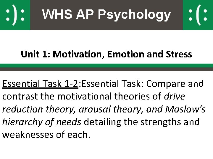 WHS AP Psychology Unit 1: Motivation, Emotion and Stress Essential Task 1 -2: Essential