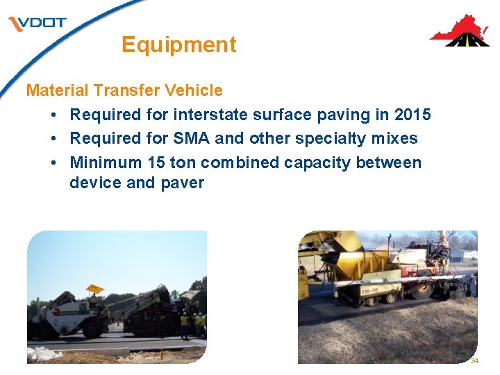 Equipment Material Transfer Vehicle • Required for interstate surface paving in 2015 • Required