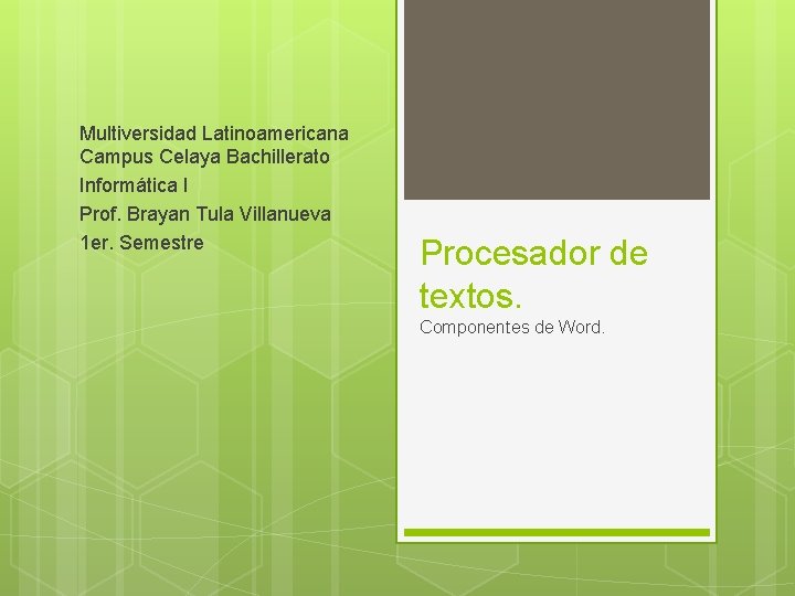 Multiversidad Latinoamericana Campus Celaya Bachillerato Informática I Prof. Brayan Tula Villanueva 1 er. Semestre