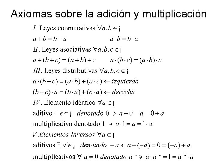 Axiomas sobre la adición y multiplicación 