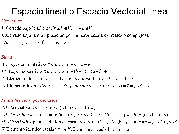 Espacio lineal o Espacio Vectorial lineal 