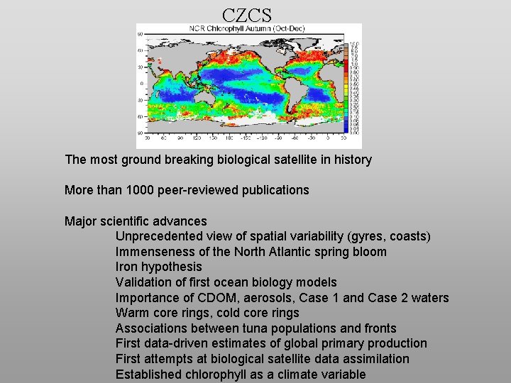 CZCS The most ground breaking biological satellite in history More than 1000 peer-reviewed publications