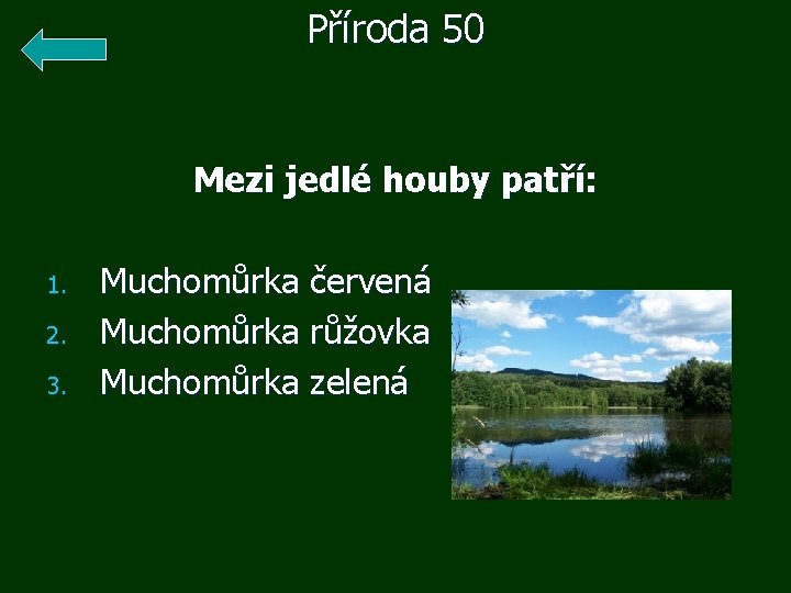 Příroda 50 Mezi jedlé houby patří: 1. 2. 3. Muchomůrka červená Muchomůrka růžovka Muchomůrka