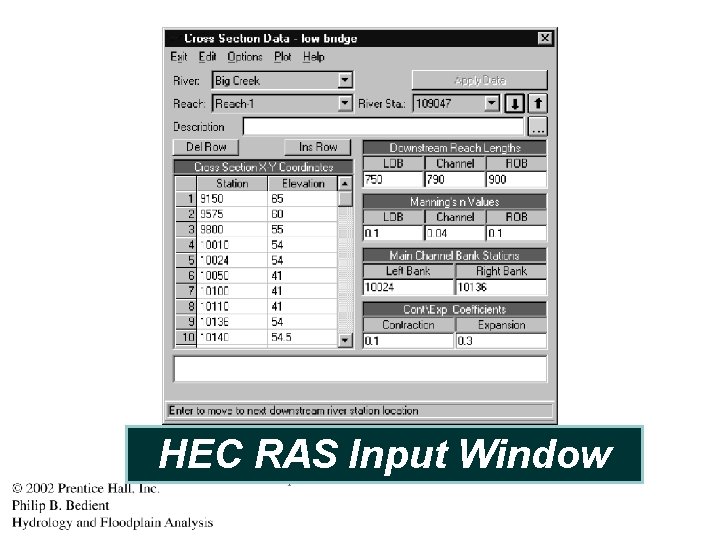 HEC RAS Input Window 