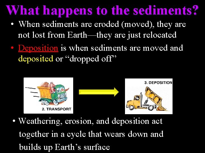 What happens to the sediments? • When sediments are eroded (moved), they are not