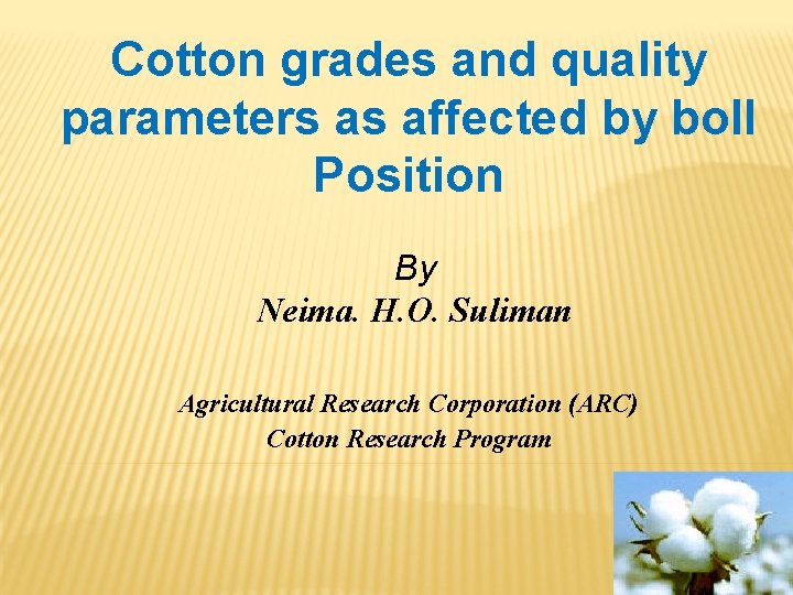 Cotton grades and quality parameters as affected by boll Position By Neima. H. O.