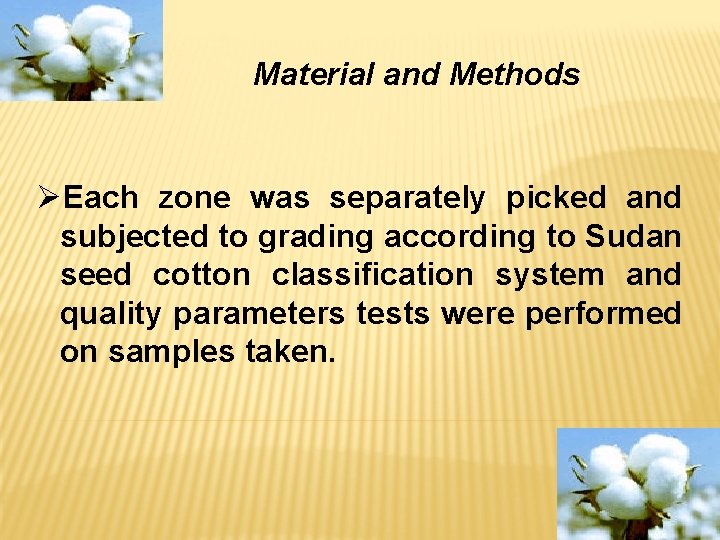 Material and Methods ØEach zone was separately picked and subjected to grading according to