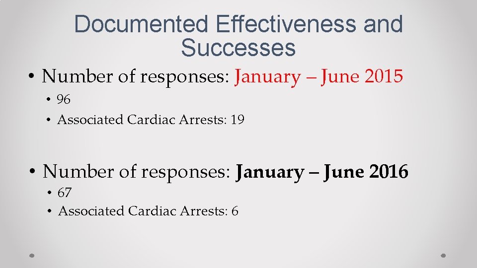 Documented Effectiveness and Successes • Number of responses: January – June 2015 • 96