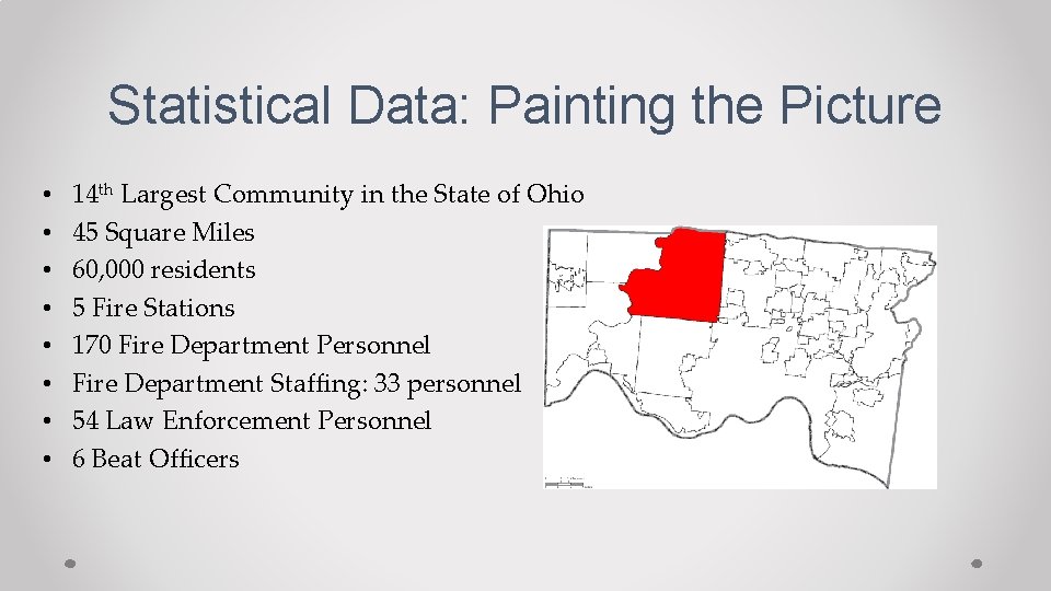 Statistical Data: Painting the Picture • • 14 th Largest Community in the State