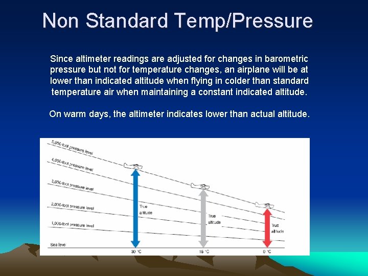 Non Standard Temp/Pressure Since altimeter readings are adjusted for changes in barometric pressure but