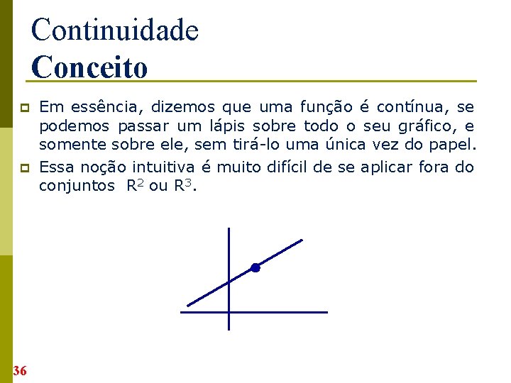 Continuidade Conceito p p 36 Em essência, dizemos que uma função é contínua, se