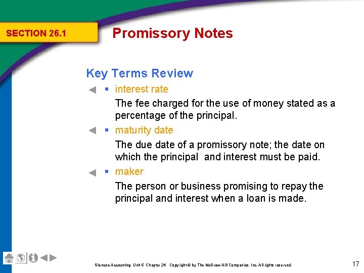 SECTION 26. 1 Promissory Notes Key Terms Review § interest rate The fee charged