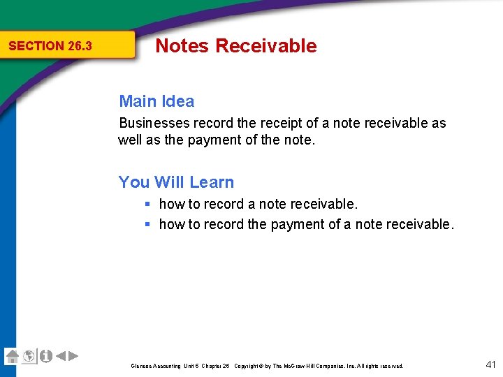 SECTION 26. 3 Notes Receivable Main Idea Businesses record the receipt of a note