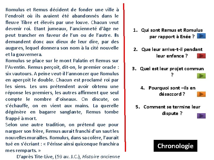 Romulus et Remus décident de fonder une ville à l’endroit où ils avaient été