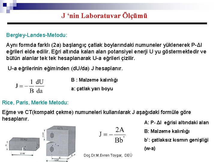 J ‘nin Laboratuvar Ölçümü Bergley-Landes-Metodu: Aynı formda farklı (2 a) başlangıç çatlak boylarındaki numuneler