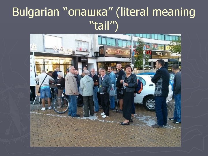 Bulgarian “опашка” (literal meaning “tail”) 