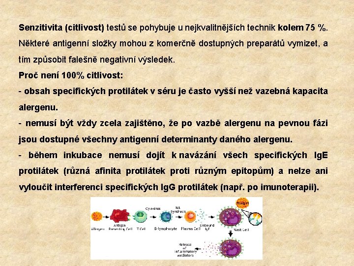 Senzitivita (citlivost) testů se pohybuje u nejkvalitnějších technik kolem 75 %. Některé antigenní složky