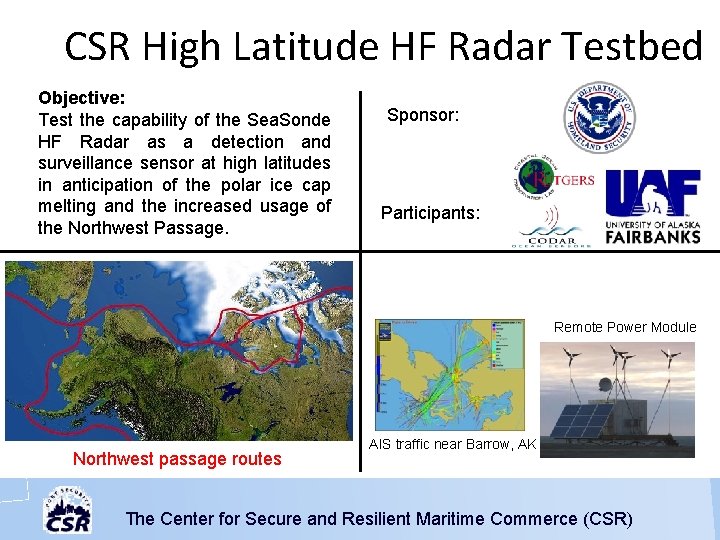 CSR High Latitude HF Radar Testbed Objective: Test the capability of the Sea. Sonde