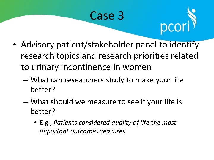 Case 3 • Advisory patient/stakeholder panel to identify research topics and research priorities related
