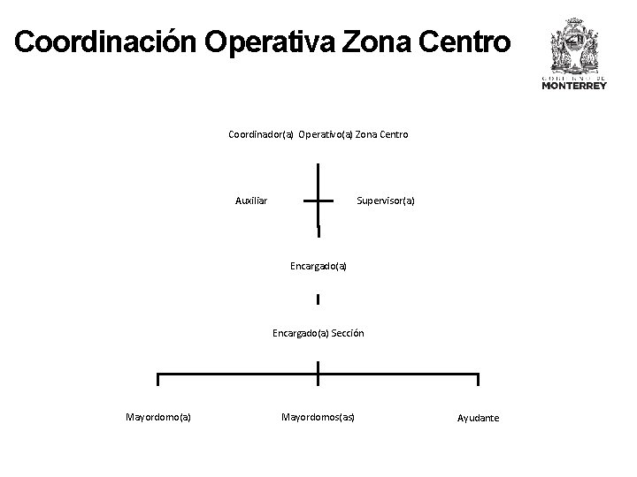 Coordinación Operativa Zona Centro Coordinador(a) Operativo(a) Zona Centro Auxiliar Supervisor(a) Encargado(a) Sección Mayordomo(a) Mayordomos(as)