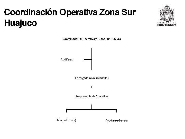 Coordinación Operativa Zona Sur Huajuco Coordinador(a) Operativo(a) Zona Sur Huajuco Auxiliares Encargado(a) de Cuadrillas