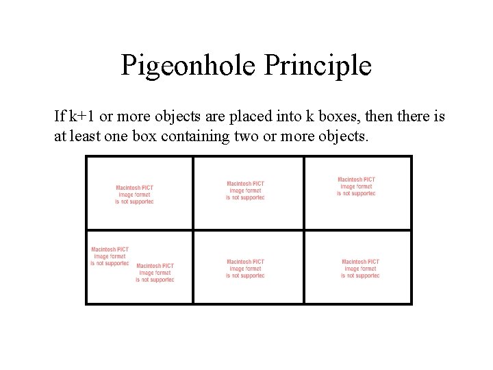 Pigeonhole Principle If k+1 or more objects are placed into k boxes, then there