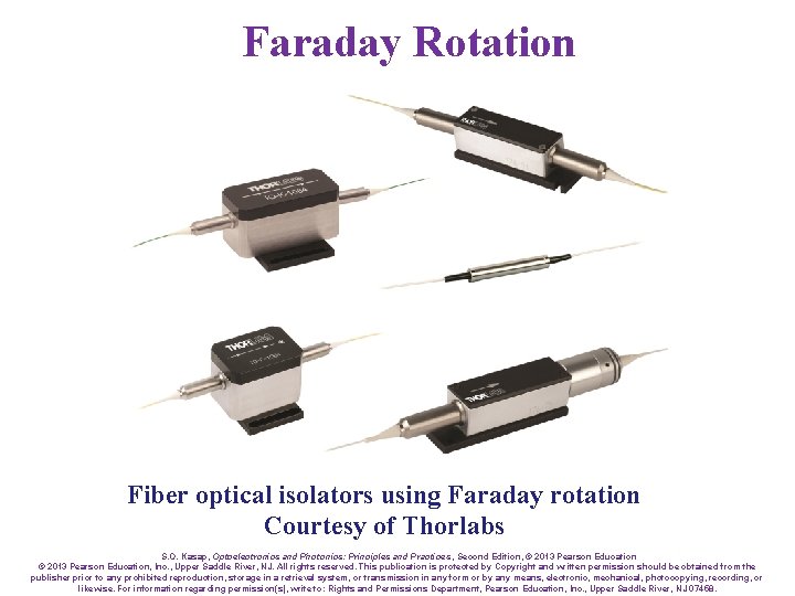 Faraday Rotation Fiber optical isolators using Faraday rotation Courtesy of Thorlabs S. O. Kasap,