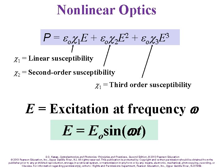 Nonlinear Optics P = eoc 1 E + eoc 2 E 2 + eoc