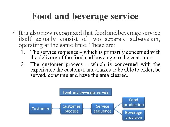 Food and beverage service • It is also now recognized that food and beverage