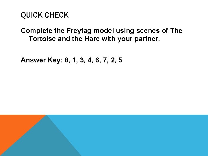 QUICK CHECK Complete the Freytag model using scenes of The Tortoise and the Hare