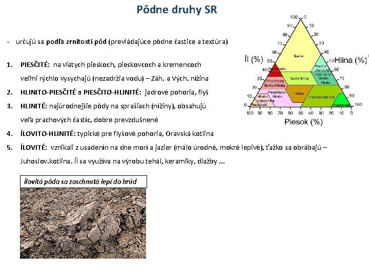 Pôdne druhy SR - určujú sa podľa zrnitosti pôd (prevládajúce pôdne častice a textúra)