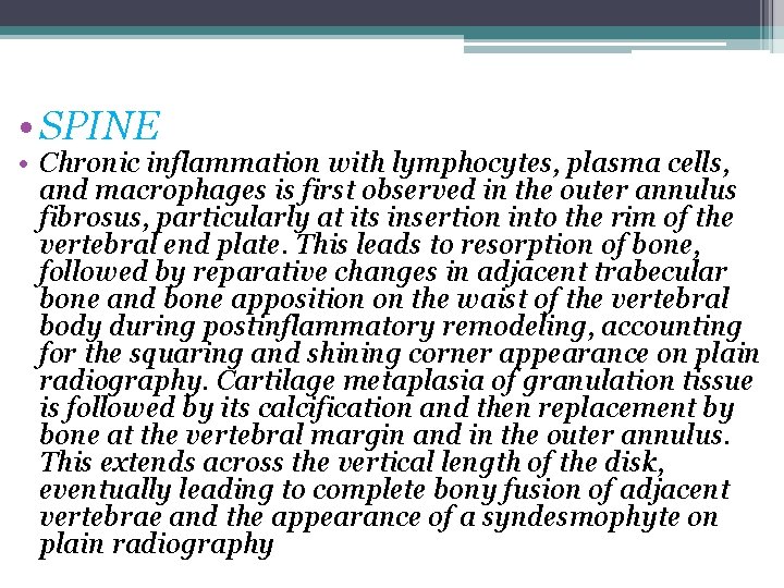  • SPINE • Chronic inflammation with lymphocytes, plasma cells, and macrophages is first