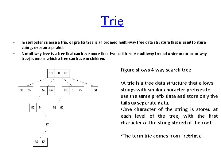  Trie • • In computer science a trie, or pre fix tree is