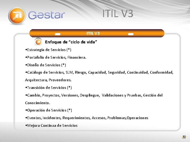 ITIL V 3 Enfoque de “ciclo de vida” • Estrategia de Servicios (*) •