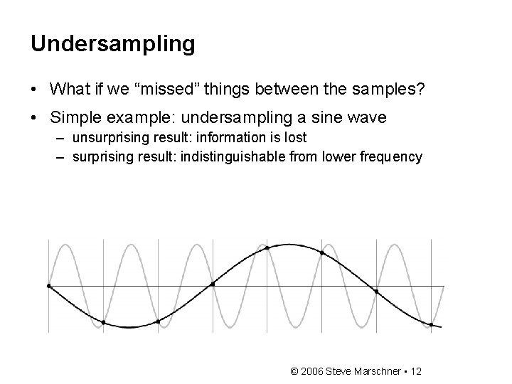 Undersampling • What if we “missed” things between the samples? • Simple example: undersampling Undersampling • What if we “missed” things between the samples? • Simple example: undersampling