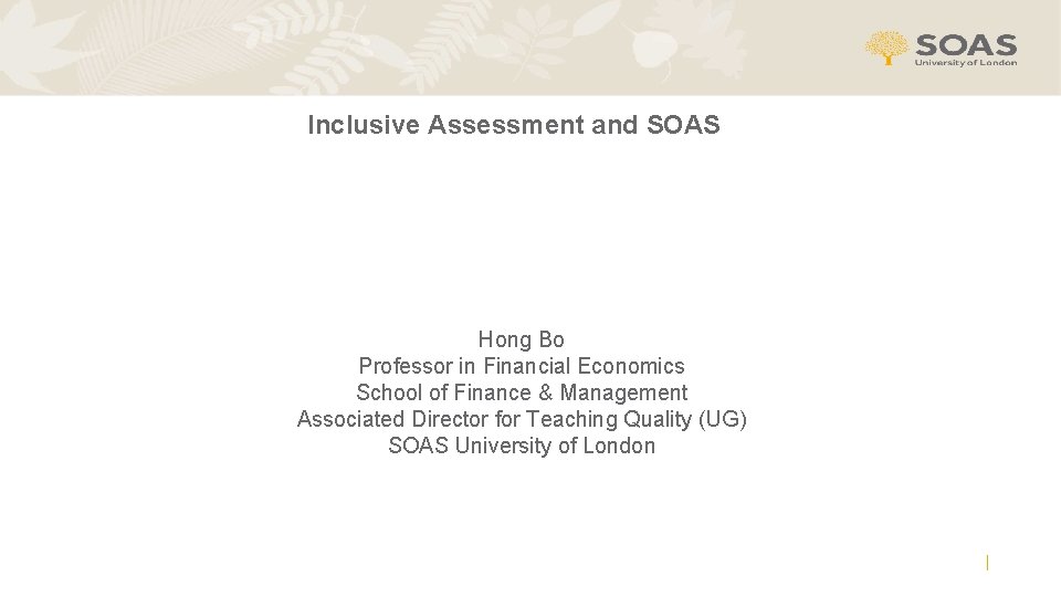 Inclusive Assessment and SOAS Hong Bo Professor in Financial Economics School of Finance &