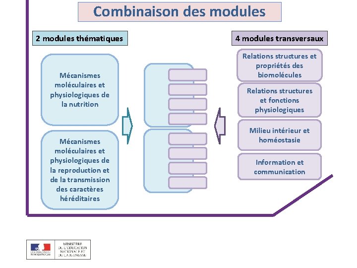 Combinaison des modules 2 modules thématiques Mécanismes moléculaires et physiologiques de la nutrition Mécanismes