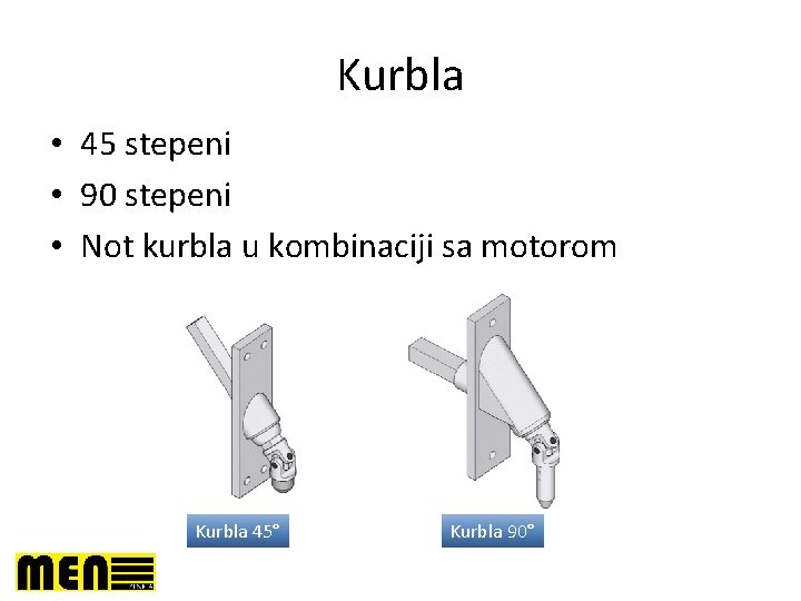 Kurbla • 45 stepeni • 90 stepeni • Not kurbla u kombinaciji sa motorom