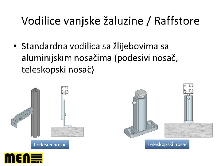 Vodilice vanjske žaluzine / Raffstore • Standardna vodilica sa žlijebovima sa aluminijskim nosačima (podesivi