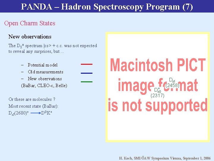 PANDA – Hadron Spectroscopy Program (7) Open Charm States New observations The DS± spectrum