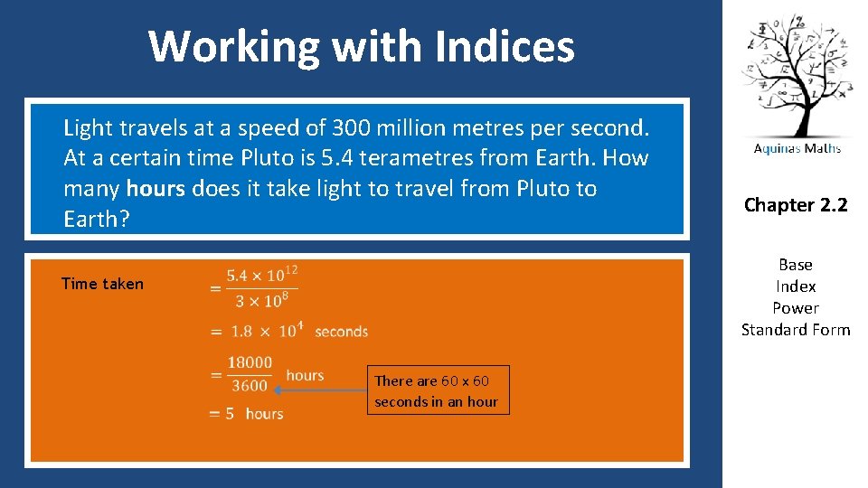 Working with Indices Light travels at a speed of 300 million metres per second.