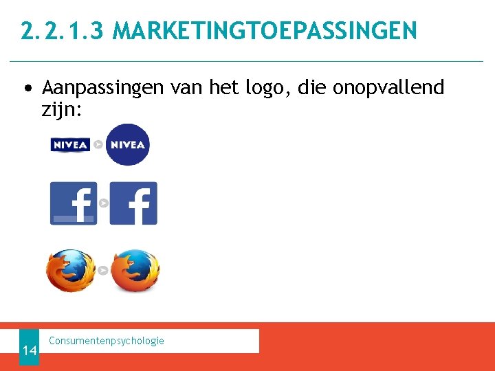 2. 2. 1. 3 MARKETINGTOEPASSINGEN • Aanpassingen van het logo, die onopvallend zijn: 14