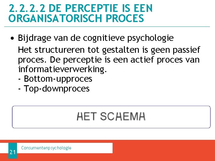 2. 2 DE PERCEPTIE IS EEN ORGANISATORISCH PROCES • Bijdrage van de cognitieve psychologie