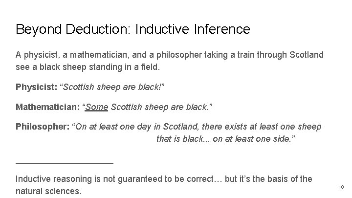 Beyond Deduction: Inductive Inference A physicist, a mathematician, and a philosopher taking a train